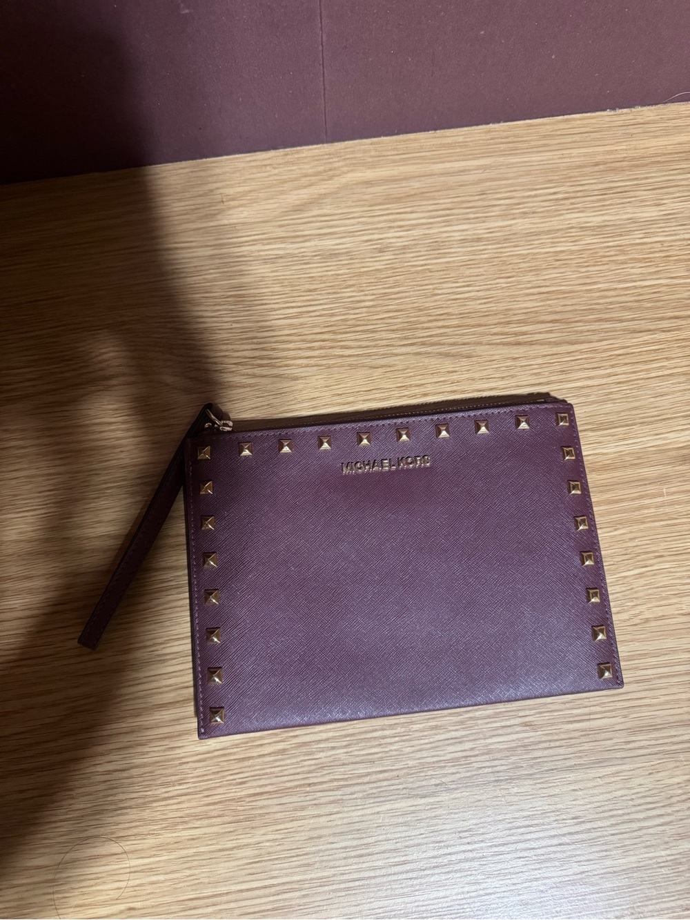 Michael Kors Purple Studded Wristlet Clutch Gold Hardware